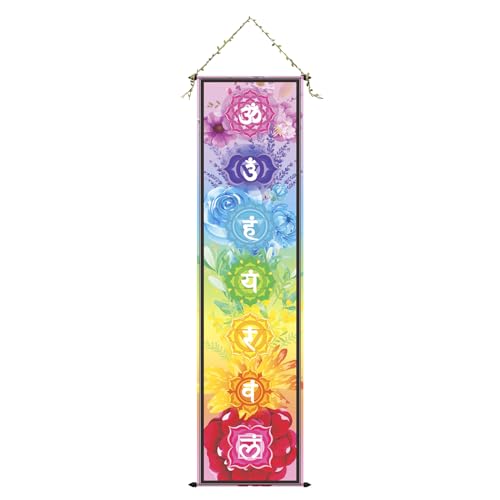 CoolChange Cuadro enrollable con chakras budistas | Yoga Kakemono de tela | Póster de meditación | 135 x 35 cm | Incluye gancho