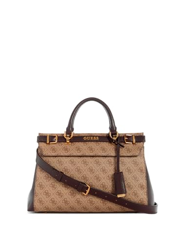 Image of GUESS Womens Sestri Logo Luxury Satchel, Latte Logo/Brown, One size