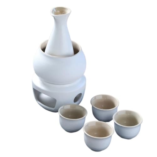 日本酒 熱燗器 伝統 熱酒器 酒器セット 冷たい/暖かい/熱い酒のための日本の禅スタイルの陶磁器のワインセット伝統的な磁器酒暖かい フラスコ 焼酎 熱燗器 焼酎じょか揃 燗瓶 冷酒器 美濃焼 キット焼酎/酒瓶/酒カップ/温暖化ボウル/暖房 (ホワイト) [