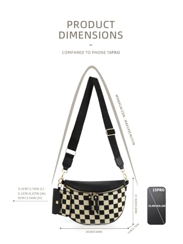 Image of 2 Pcs Checkered Crossbody Bags for Women Bum Bag Checkered Cross Body Sling Backpack Hobo Satchels Shoulder Wallet Purses