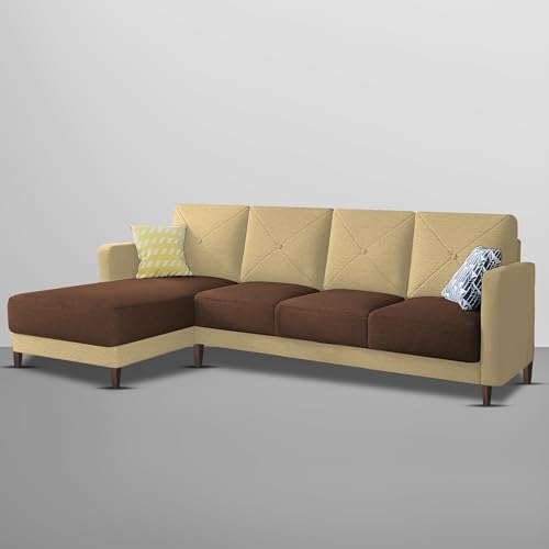 Image of Baloney LHS 6 Seater L Shape Sofa Set for Living Room (Cream Brown Fabric) Premium Fabric Sofa