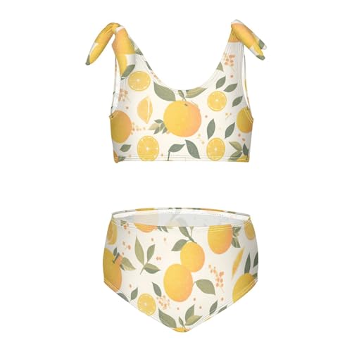 Watercolor Orange Fruit Leaves Girl 2 Piece Kids Bikini Set Beach Swimsuits Swimming Suits Adjustable Strap