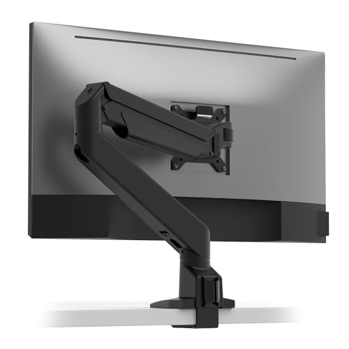 Image of Desky Single Monitor Arm - VESA Mount 17 inch-32 inch Screen Full Motion Desk Clamp & Grommet Base - Adjustable Tilt, Swivel, Rotation - Matte Black