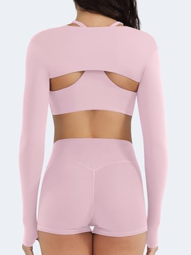 Image of YEOREO Women Crop Top Long Sleeve Bolero Open Front Workout Cropped Shirts Sports Shrug