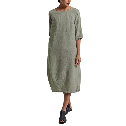 Sommerkleid Damen Leinenkleid Für Strand, Leicht Strandkleid Luftig Sommerkleider, Lose Große Größen Leinenkleider Frauen Luftige Bohokleid Mit...