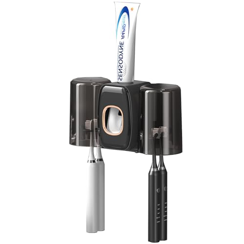 Porte-brosses à Dents Mural avec Distributeur Automatique de Dentifrice, Comprenant 4 emplacements pour brosses à Dents et 2 gobelets, Aucun perçage...