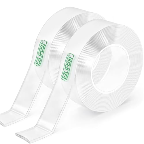 Image of EZlifego Double Sided Tape Heavy Duty(Extra Large, Pack of 2, Total 396 Inch), Nano Double Sided Adhesive Tape, Clear Mounting Tape Picture Hanging Strips, Removable Wall Tape Sticky Poster Tape Decor