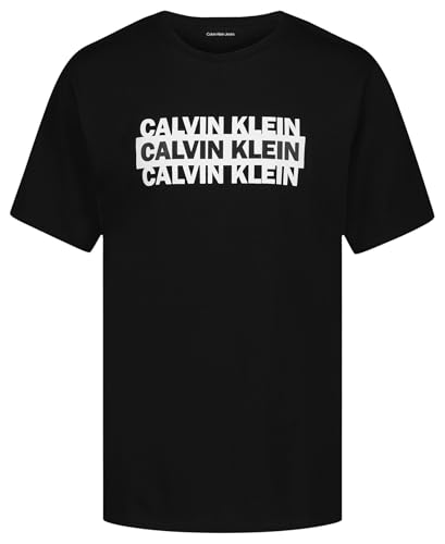 Calvin Klein Boys' Short Sleeve Graphic Crew Neck T-Shirt, Comfortable, Relaxed Fit, Bar Middle Black, 8