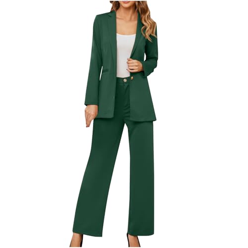 Women's Suit Sets Casual Straight Leg Business Solid 2 Piece Slim Fit Blazer Pants Set Formal Office Outfit Suits