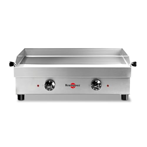 KRAMPOUZ Plancha Électrique SAMBA - Plaque de Cuisson en Inox 54 x 33 cm - 2500 Watts - 2 Zones de Cuisson - 2 Thermostats jusqu'à 300 °C - Nettoyage Facile...