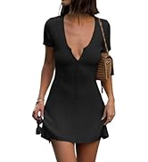 Naileksi Women Elegant Button Down A-Line Knit Mini Dress V Neck