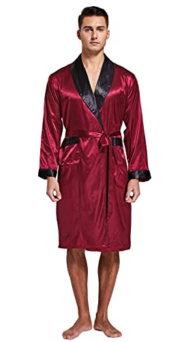 Tony & Candice Men's Satin Robe Lightweight Long Sleeve Silk Kimono Bathrobe with Shorts Set Sleepwear