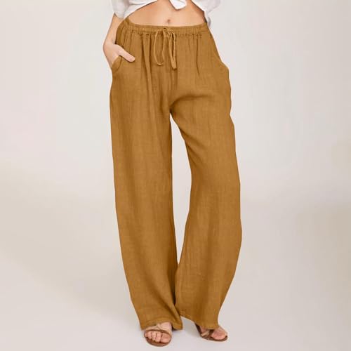 Cotton Linen Palazzo Pants for Women Casual Summer Boho Pants Lightweight High Waisted Wide Leg Pants with Pockets2