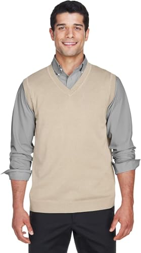 Lightweight Unisex V-Neck Cotton Sweater Vest, Quick-Dry, Wrinkle-Resistant, Saddle Seam Design, Sand, Small