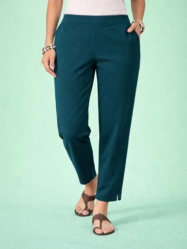 Image of KOTTY Women's Solid Straight Fit Ankle-Length Pants with Elastic Waist and Comfortable Stretch Fabric
