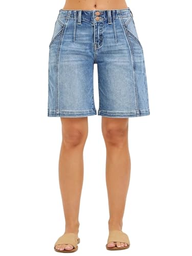 Women's Casual Denim Shorts Chic Wide Leg Bermuda Knee Length