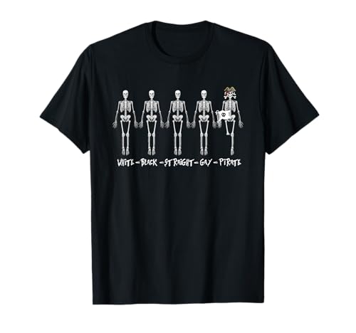 Black White Gay Straight Pirate Skeleton LGBT Pride Human T-Shirt