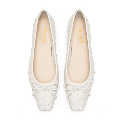 miss left Women Bowknot Square Toe Woven Ballet Flats Slip on Lightweight Comfortable Casual Daily Dress Shoes Size 4-16 US3