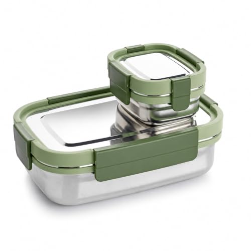 Image of MARKWELL Stainless Steel Lunch Box 700ml + 200ml | Leak Resistant Tiffin Box with Mini Container | BPA Free Lunch Box for Office, School, College, Kids & Travel | (Multicolor)