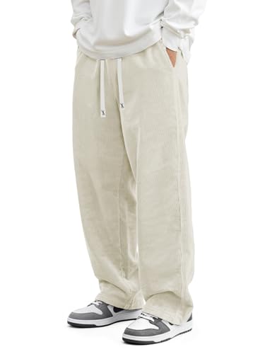 Image of JMIERR Mens Corduroy Pants Wide Leg Baggy Sweatpants | Loose Fit Joggers, Elastic Waist Drawstring, Casual Sweatpants, Vintage Pants, Fall Winter Fashion, Streetwear