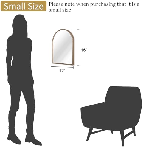 Image of Arched Wall Mirror Aluminum Alloy Frame Bathroom Mirror Brushed Metal Vanity Wall Mounted Mirror for LivingRoom Bedroom Entryway Room Home Decor Brass 16 inchx12 inch
