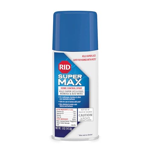 Image of RID Super Max Lice Treatment Home Control Spray Kills Super Lice, Bedbugs and Dust Mites on Mattresses Furniture Car Interiors and Other Non-Washable Items Spray Can 5 oz