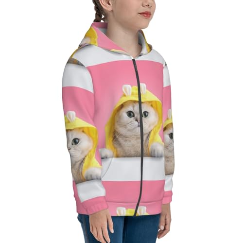 A Funny Cat Kids Pullover Hoodies Boys Zip Up Sweatshirts Girls Athletic Clothes with Pocket4