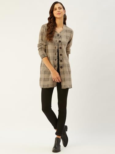 Image of Pivl Women Camel Button Closure Long Sweater for Winter M
