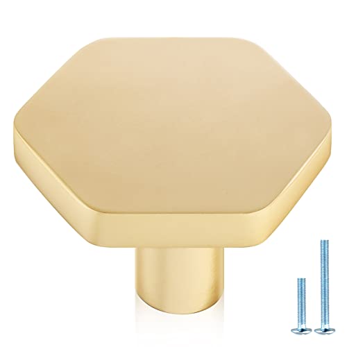 Image of Jasluna 12-Pack Gold Cabinet Knobs for Dresser Drawers, 1-1/4 inch Hexagon Knobs for Kitchen Cupboard Bathroom Closet, Matte Gold Finished