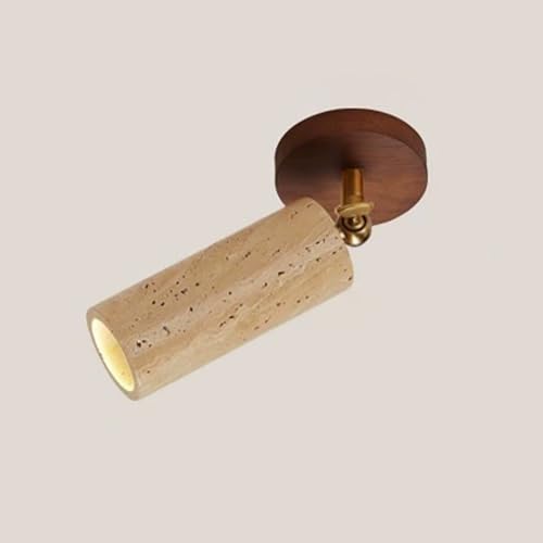 Natural Stone Ceiling Spotlight | Adjustable Wood Semi Flush Mount Lamp | Directional Accent Lighting for Living Room, Restaurant & Gallery Decor