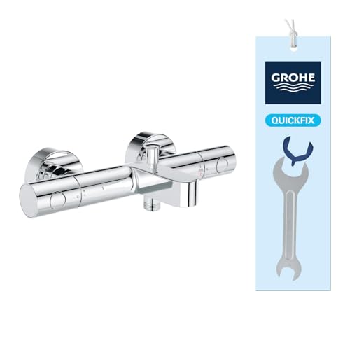 GROHE Precision Get - Grifo termostático de bañera con ahorro de agua (temperatura constante, protección antiquemaduras a 38°C, mezclador de baño y ducha con herramienta 3 en 1), cromo, 34774000