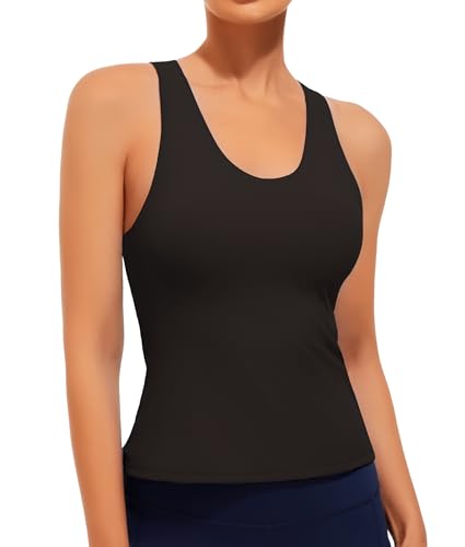 Smooth Workout Tank Top with Built-in Bra Cross Back Athletic Yoga Tops Stretchy Sports Camisole for Gym Pilates2