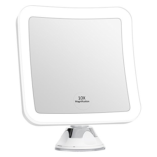 KEDSUM 10X Magnifying LED Lighted Makeup Mirror, 6.3  Travel Magnification Mirror with Lights and Suction Cup, 360 Rotation, Compact, Cordless, Battery Operated, Portable Illuminated Bathroom Mirror