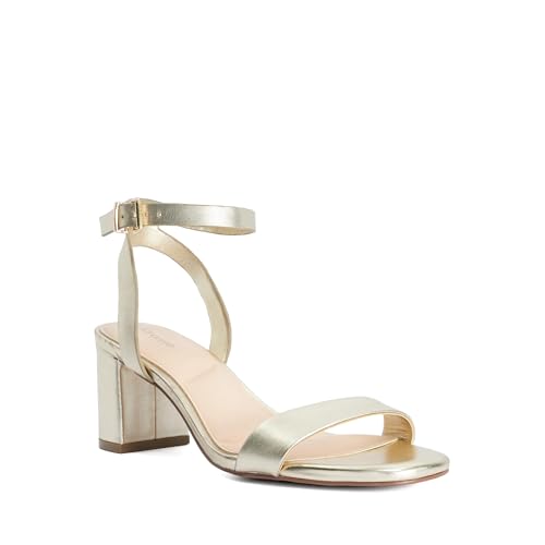 Image of Dune London Ladies Medina Block Heel Ankle Strap Sandals Size UK 7 Heeled Sandals Gold