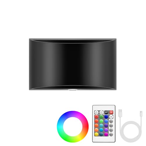 Image of Battery Operated Wall Sconce with Remote 16 Colors RGB Dimmable Wall Light Rechargeable Wireless Magnetic Cordless Led Wall Lamp Indoor for Bedroom Bathroom Hallway Black