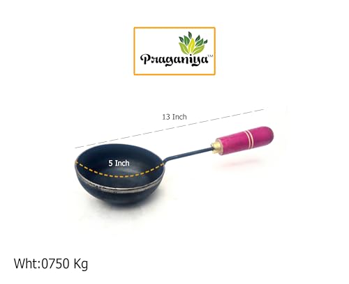 Image of Traditional Iron Tadka Pan /Fry Pan /Talipu Karandi 5 Inch Wooden Handle