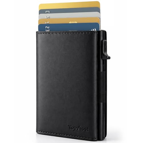 Image of TopMost Genuine Leather Pop Up Wallet for Men, Credit Card Holder, RFID Blocking Ridge Wallets for Men with ID Window, Slim, Minimalist, 5-9 Card Capacity & Cash Slot