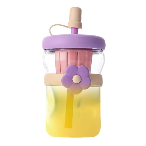 Gungtj Botellas de agua de vidrio reutilizables | Botellas de jugo de vidrio de 500 ml con tapas | Termo reutilizable a prueba de fugas con popote de silicona – para té, jugo, leche, bebidas frías