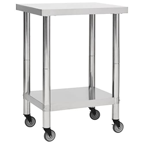 SKM Kitchen Work Table with Wheels 60x30x85 cm Stainless Steel (Weight-10KG)