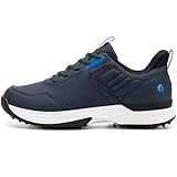 FitVille Wide Golf Shoes for Men, Slip-on, Hands Free, Navy Blue, Size 14 Wide, 6 Non-Removable Cleats, Comfortable, Slip Resistant, Golf Course