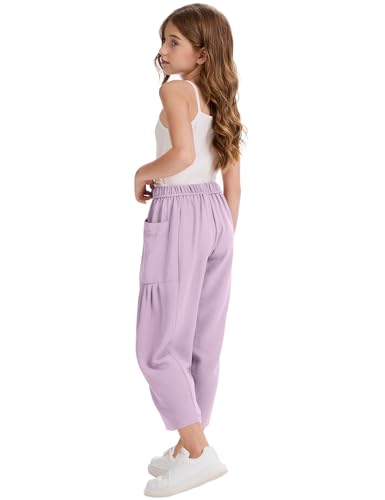 Image of COZYPOIN Girl's Wide Leg Pants Elastic Waist Loose Fit Flowy Casual Beach Palazzo Harem Trousers with Pockets 5-14 Y