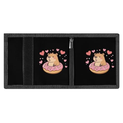 Beaver Donut Dessert Trifold Wallets for Men Women Ultra Thin Card Holder Purse with Zip Coin Pocket4