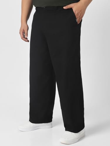 Image of Urbano Plus Men's Loose Mid Rise Baggy Fit Solid Chino Trousers Non-Stretchable