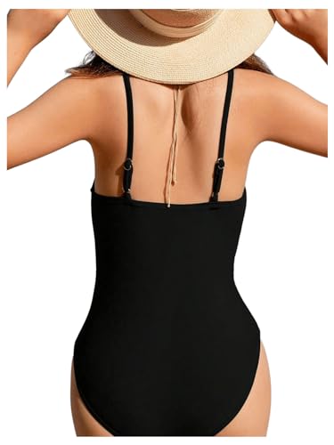 OYOANGLE Girl's Spaghetti Strap Cut Out Ruched One Piece Swimsuit Bathing Suit Beachwear2