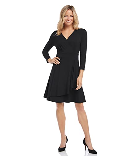 Karen Kane Women's Faux Wrap Drape Dress Black MD
