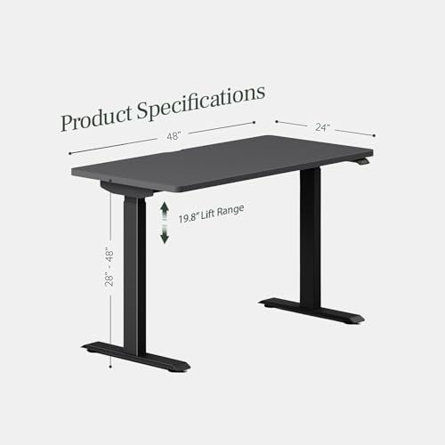 Image of Branch Duo Standing Desk, Adjustable Standing Desk with 20 inch Range | OLED Control Panel, Frameless Design and Compact Size Suitable for Many Spaces, 48 Inches, Charcoal Base, Charcoal Top