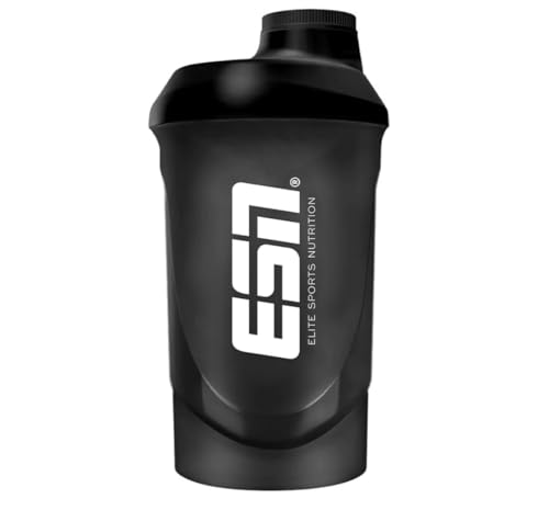 ESN Fitness Shaker Bottle, 600ml, Black, Reusable, BPA Free for Protein Shakes and Mixed Drinks