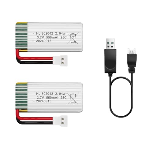 HAWK'S WORK 2 Pcs 3.7V Lipo Battery, 550 mAh Batterie Rechargeable au Lithium Polymère pour Avion RC Hélicoptère Drone Tous Les Modèles et Jouets...