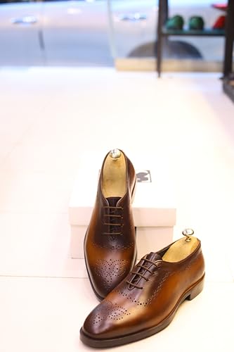 Handcrafted Leather Wingtip Oxford Brogue Dress Shoes, Lace-Up Brown4