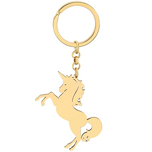WEVENI Stainless Steel Cute Unicorn Keychains for Women Teen Girls Fantasy Animals Accessories Purse Wallet Charms (Unicorn Gold A)